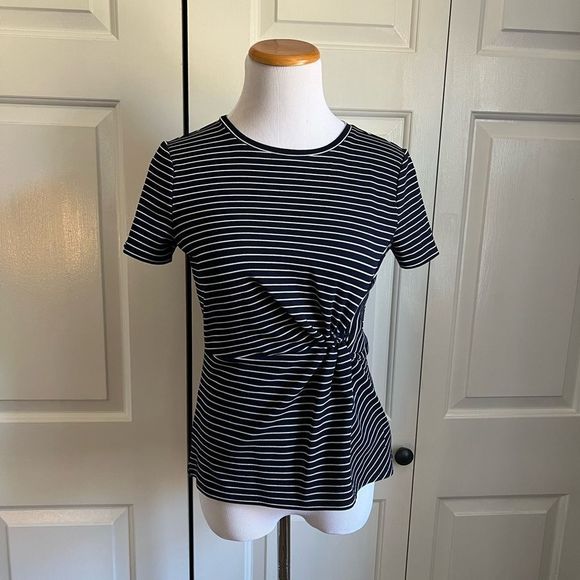 Express Navy Striped Peplum Top - Picture 1 of 6